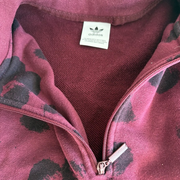 Adidas Originals Bellista Cropped sweatshirt cheetah all over print maroon black - Picture 10 of 14